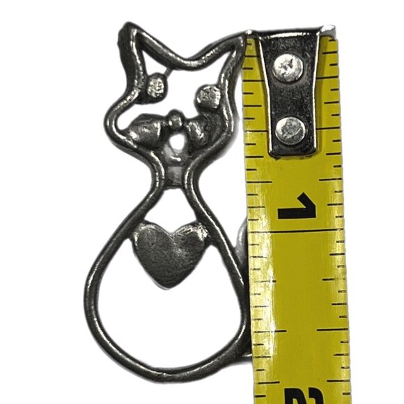 Vintage Abstract Modern Outline Cat Heart Silver Tone Brooch Tack Pin Signed - Picture 4 of 6